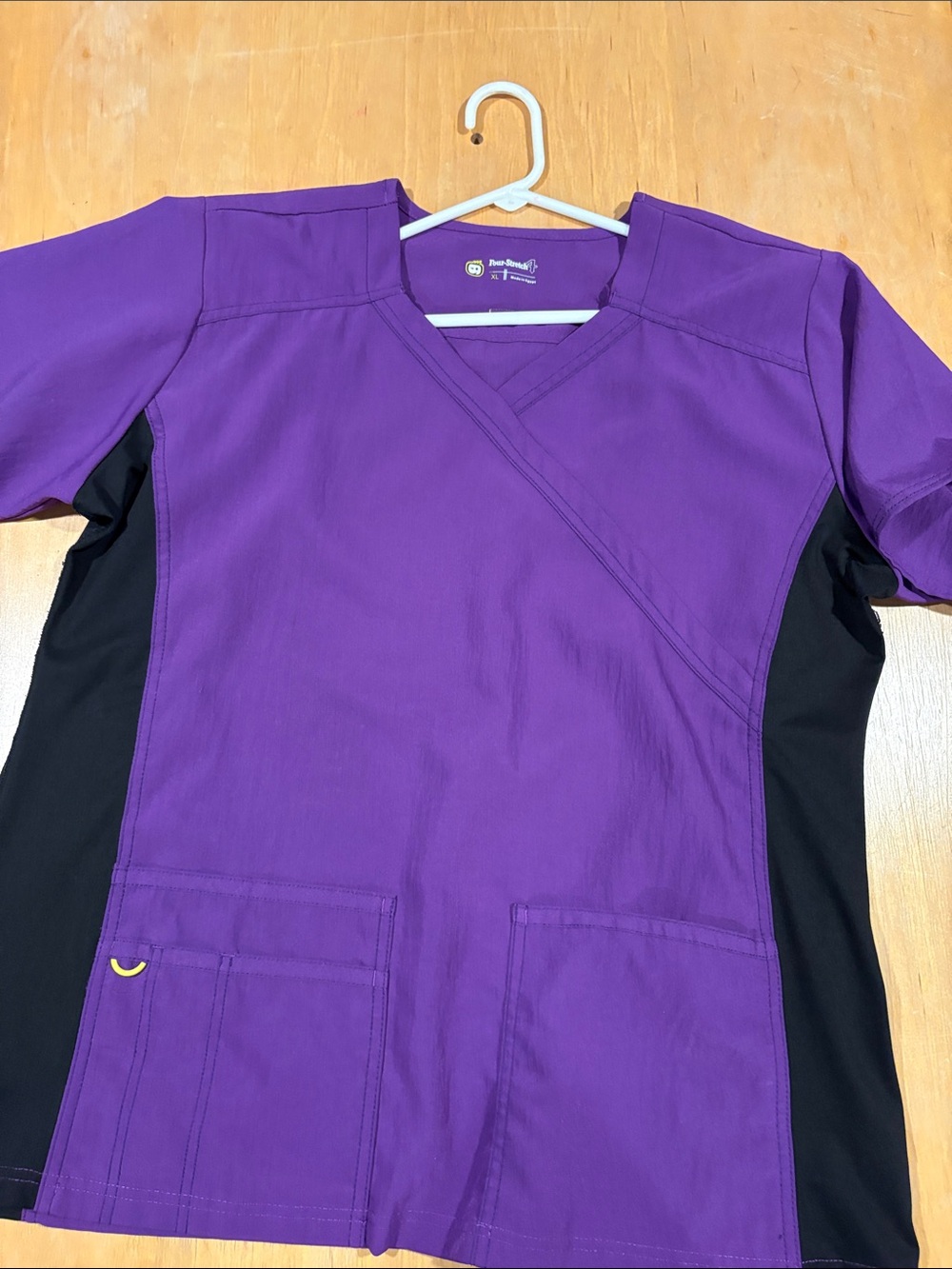 WonderWink Four Stretch ~ Purple XL Athletic Scrub Top with Black Side Panels